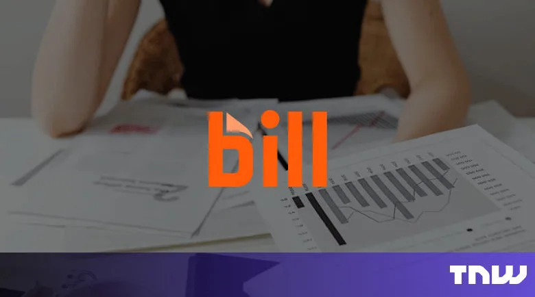 Person analyzing financial data with 'bill' logo overlayed.