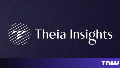 Theia Insights logo on a dark blue background with TNW logo at the bottom.