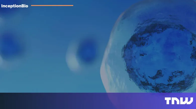 Close-up of blue cells with InceptionBio logo, science and technology concept.