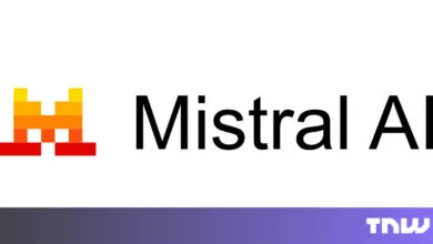 Mistral AI logo featuring pixelated orange and red icon next to the company name.