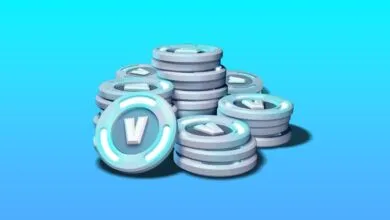 Stacks of Fortnite V-Bucks coins on a blue gradient background.