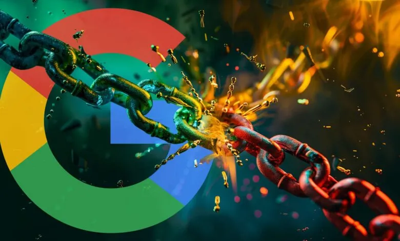 Broken chain with Google colors, symbolizing link issues or security.
