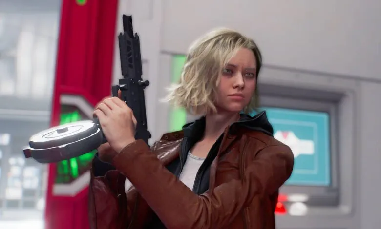 Grace Ashcroft holds a weapon with a determined expression.
