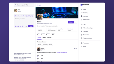 Mastodon social media interface showing user profiles and posts.