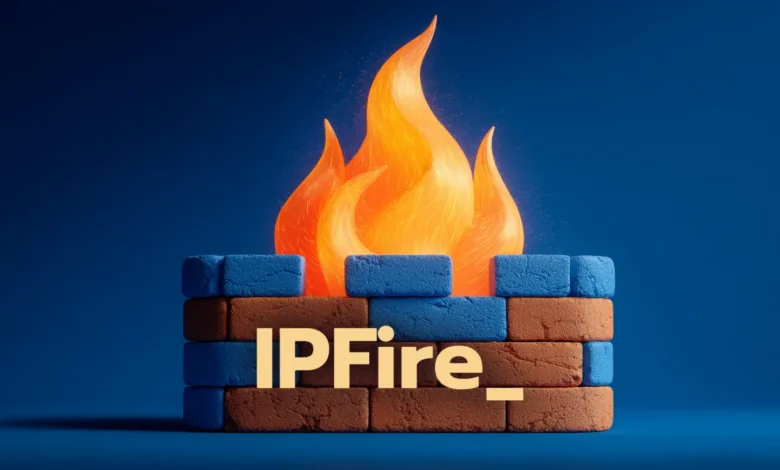 IPFire logo: Brick wall with flames, symbolizing network security.
