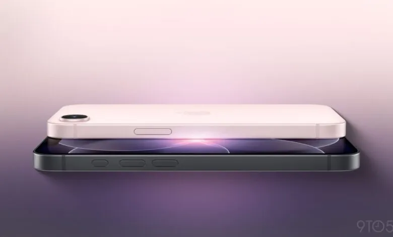 Two iPhones stacked, one pink and one gray, on a gradient background.