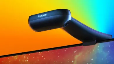 Govee Envisual TV Backlight camera mounted on a TV screen.