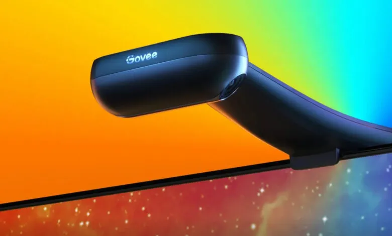 Govee Envisual TV Backlight camera mounted on a TV screen.