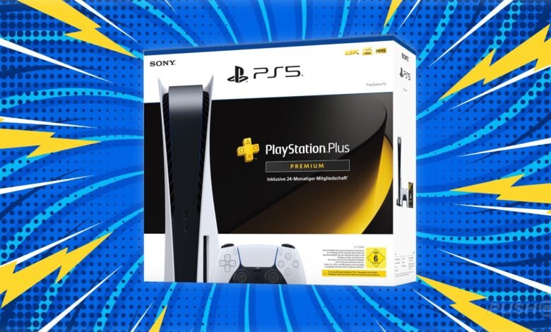 PlayStation 5 console box with PlayStation Plus Premium branding.