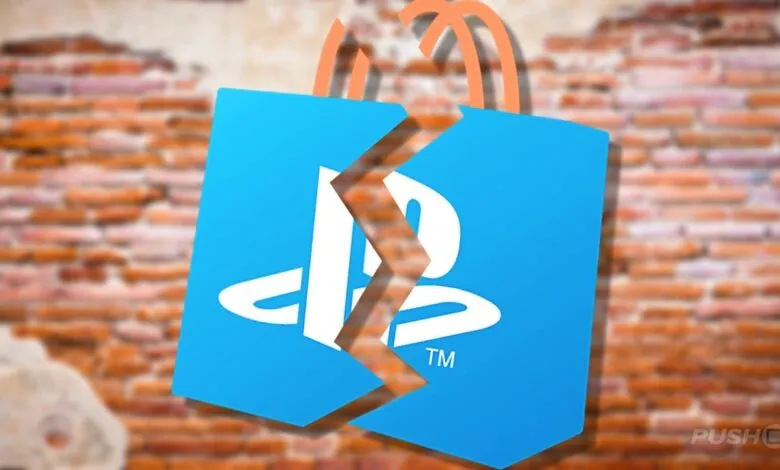 Cracked PlayStation Store logo against a brick wall background.