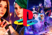Split image: 'Life is Strange' characters and 'Neon White' characters with PlayStation logo.