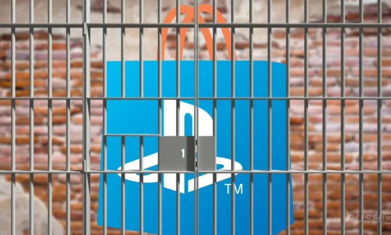PlayStation logo inside jail cell, suggesting restriction or limitation.