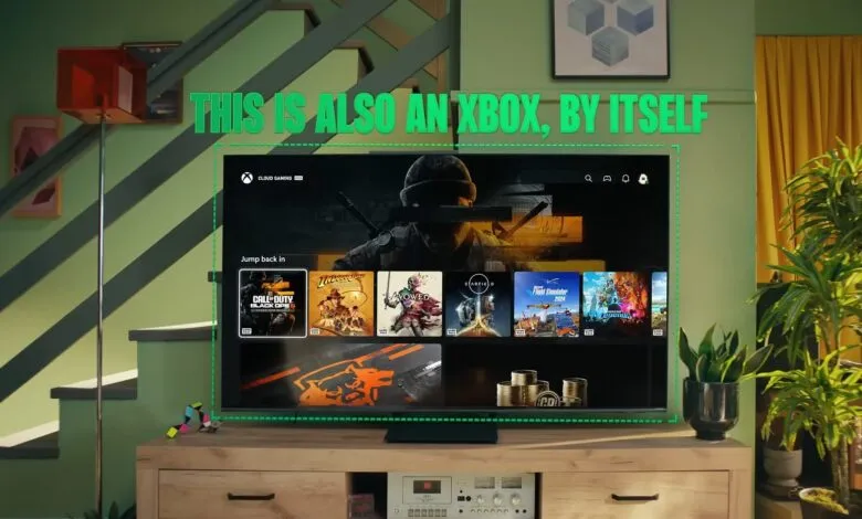 Xbox Cloud Gaming interface displayed on a large TV screen.