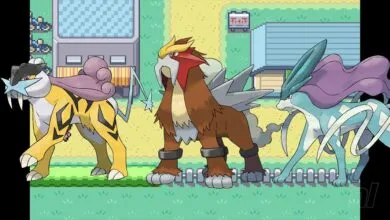 Raikou, Entei, and Suicune from Pokemon Gold/Silver/Crystal.