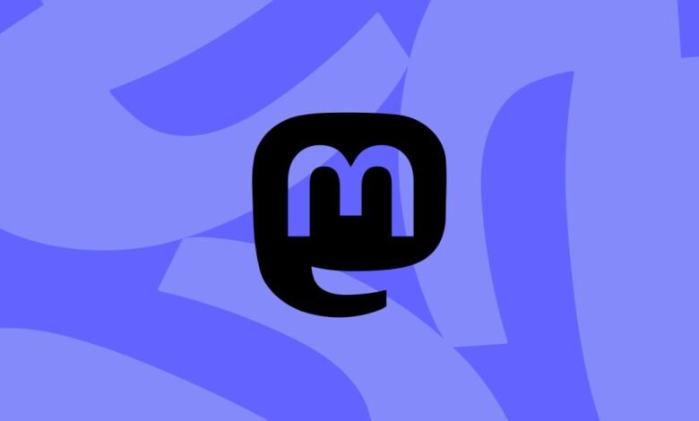 Mastodon logo, a stylized elephant trunk, in black on a blue background.