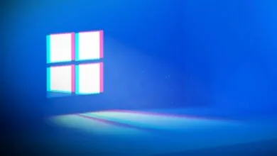 Windows logo with a glitch effect, cyan and magenta outlines.