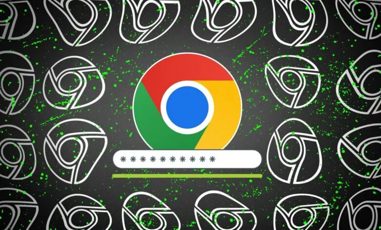 Chrome logo with password field, security concept.