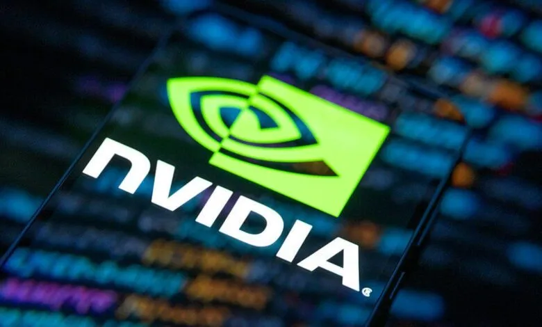 Close-up of an NVIDIA logo on a smartphone screen.