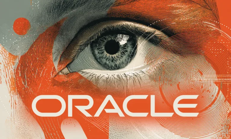 Close-up of a detailed eye with the word 'ORACLE' overlaid in orange.