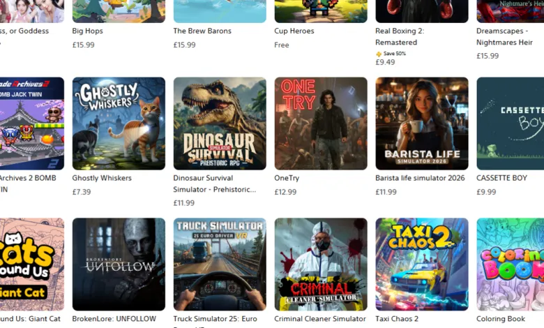 PlayStation Store game selection: Arcade, simulation, and puzzle titles.