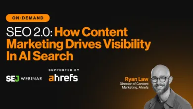 SEO 2.0 webinar graphic featuring Ryan Law, Director of Content Marketing at Ahrefs.