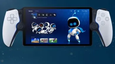 PlayStation Portal handheld gaming device with Astro's Playroom on screen.