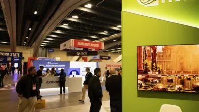 NVIDIA booth at a trade show, showcasing game development technology.
