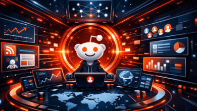 Reddit Snoo in command center surrounded by data visualizations.