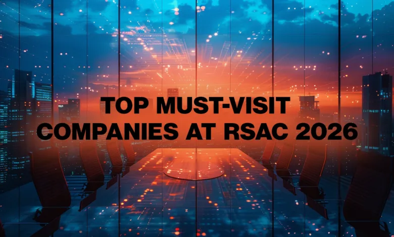 Conference room overlooking city with text: Top Must-Visit Companies at RSAC 2026.