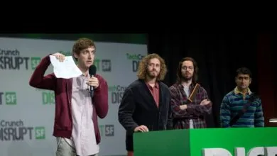 Silicon Valley cast on stage at TechCrunch Disrupt SF conference.