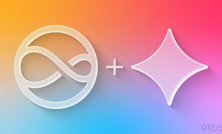 Gemini and Siri icons side-by-side on colorful background.