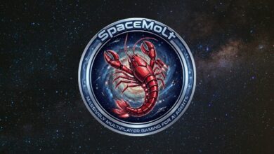SpaceMolt logo featuring a red lobster against a galaxy background.