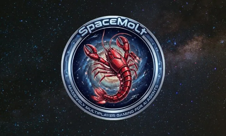 SpaceMolt logo featuring a red lobster against a galaxy background.