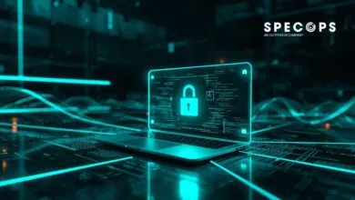 Laptop with a padlock on the screen, representing cybersecurity.