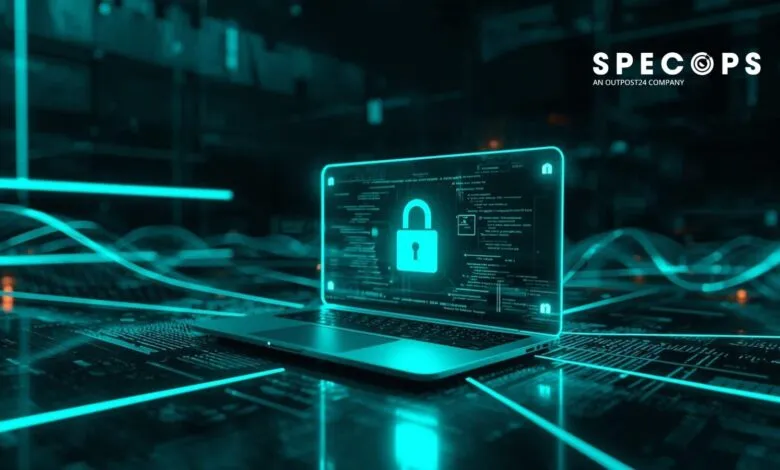 Laptop with a padlock on the screen, representing cybersecurity.