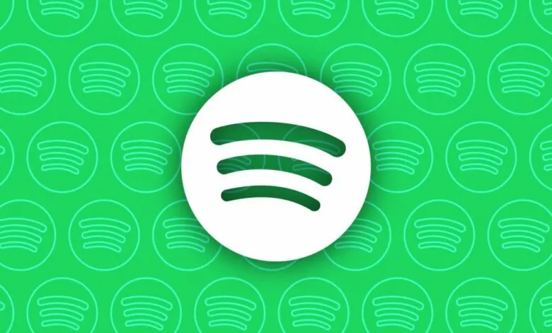 Spotify logo on a green background with repeating logo pattern.