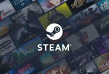 Steam game library featuring various game titles and the Steam logo.