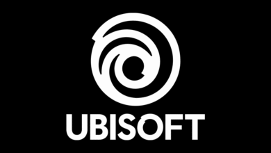 Ubisoft logo: white spiral symbol and company name on black.