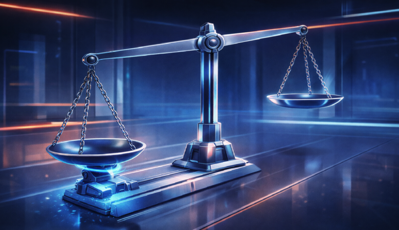 Unbalanced scales of justice, one side lower, symbolizing bias.