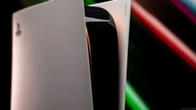 Close-up of a white Sony PlayStation 5 console.