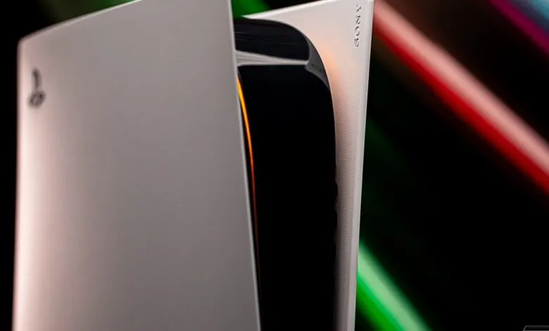 Close-up of a white Sony PlayStation 5 console.