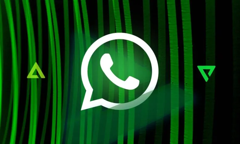 WhatsApp logo on green and black abstract background.