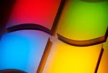 Close-up of the Windows logo with vibrant red, green, blue, and yellow colors.