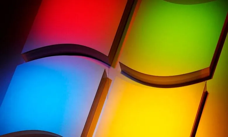 Close-up of the Windows logo with vibrant red, green, blue, and yellow colors.