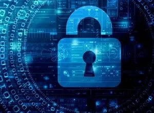 Digital padlock with binary code, representing cybersecurity and data protection.