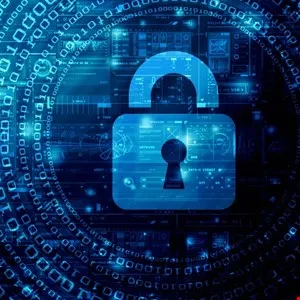 Digital padlock with binary code, representing cybersecurity and data protection.