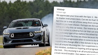 Gray 2024 Mustang RTR Spec 3 drifting on track with VGittinJr's comment overlayed.