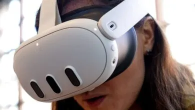 Person wearing a white Meta Quest 3 VR headset, close-up view.