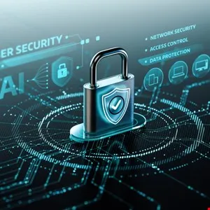 Padlock with checkmark overlay on digital circuit board background, representing cybersecurity.