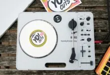 Korg HandyTraxx Play portable turntable with Yo! Cuts record and sampler.